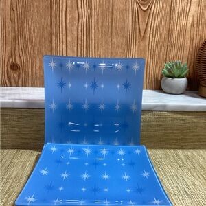 Vintage 2004 Torre & Tagus MCM Inspired Blue Starburst Pattern 8”x8” 4 Plates